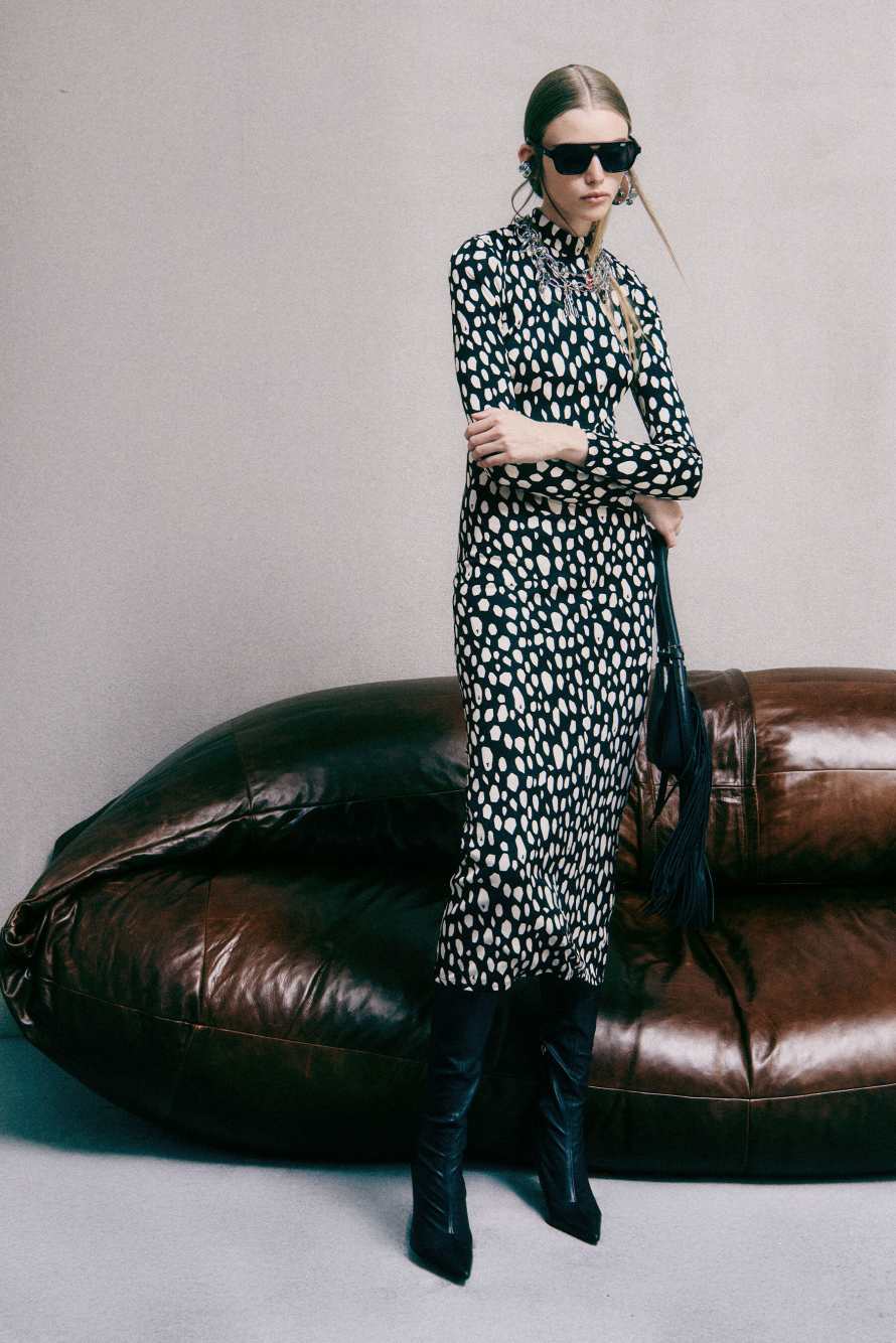 Printed long dress in viscose-silk jersey, Abstract Fantasy, Patrizia Pepe
