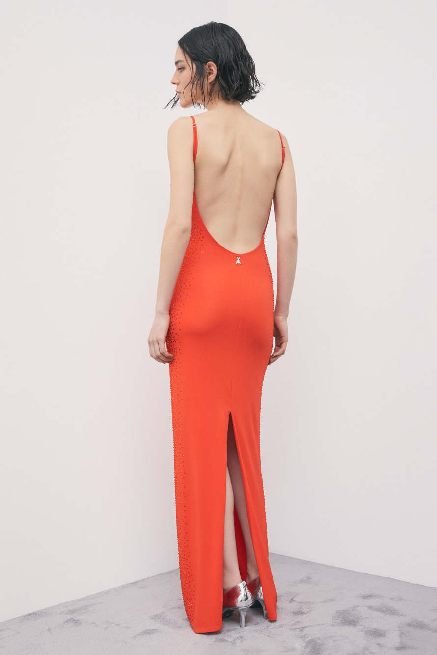 Maxi dress with rhinestone embellishment, Orange, Patrizia Pepe