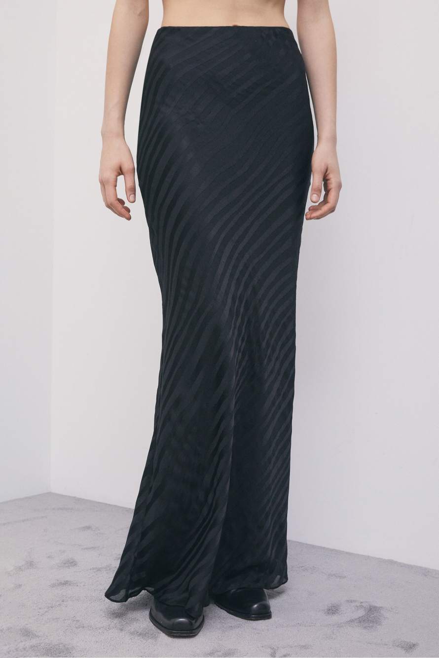 Long devor&eacute; skirt, Black, Patrizia Pepe