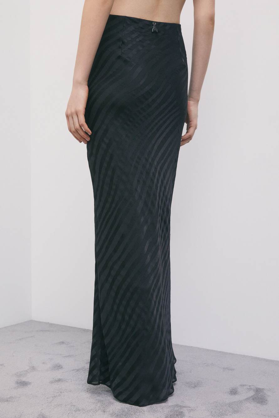 Long devor&eacute; skirt, Black, Patrizia Pepe