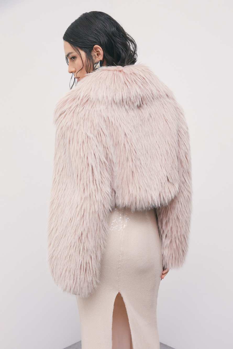 Cropped fluffy jacket, Pink, Patrizia Pepe