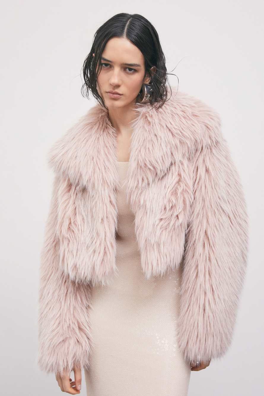 Cropped fluffy jacket, Pink, Patrizia Pepe