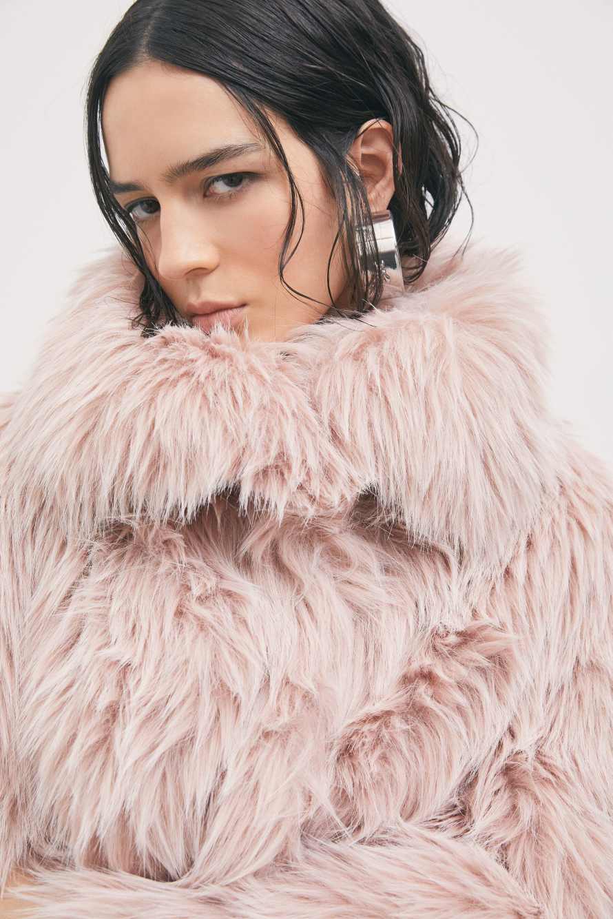 Cropped fluffy jacket, Pink, Patrizia Pepe