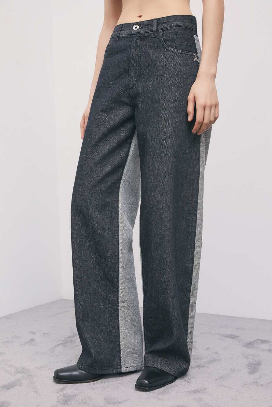 Bi-color wide-leg jeans, Black/ Grey, Patrizia Pepe