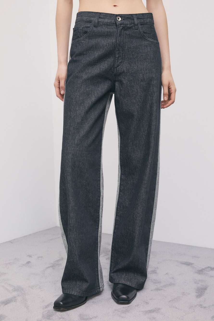 Bi-color wide-leg jeans, Black/ Grey, Patrizia Pepe