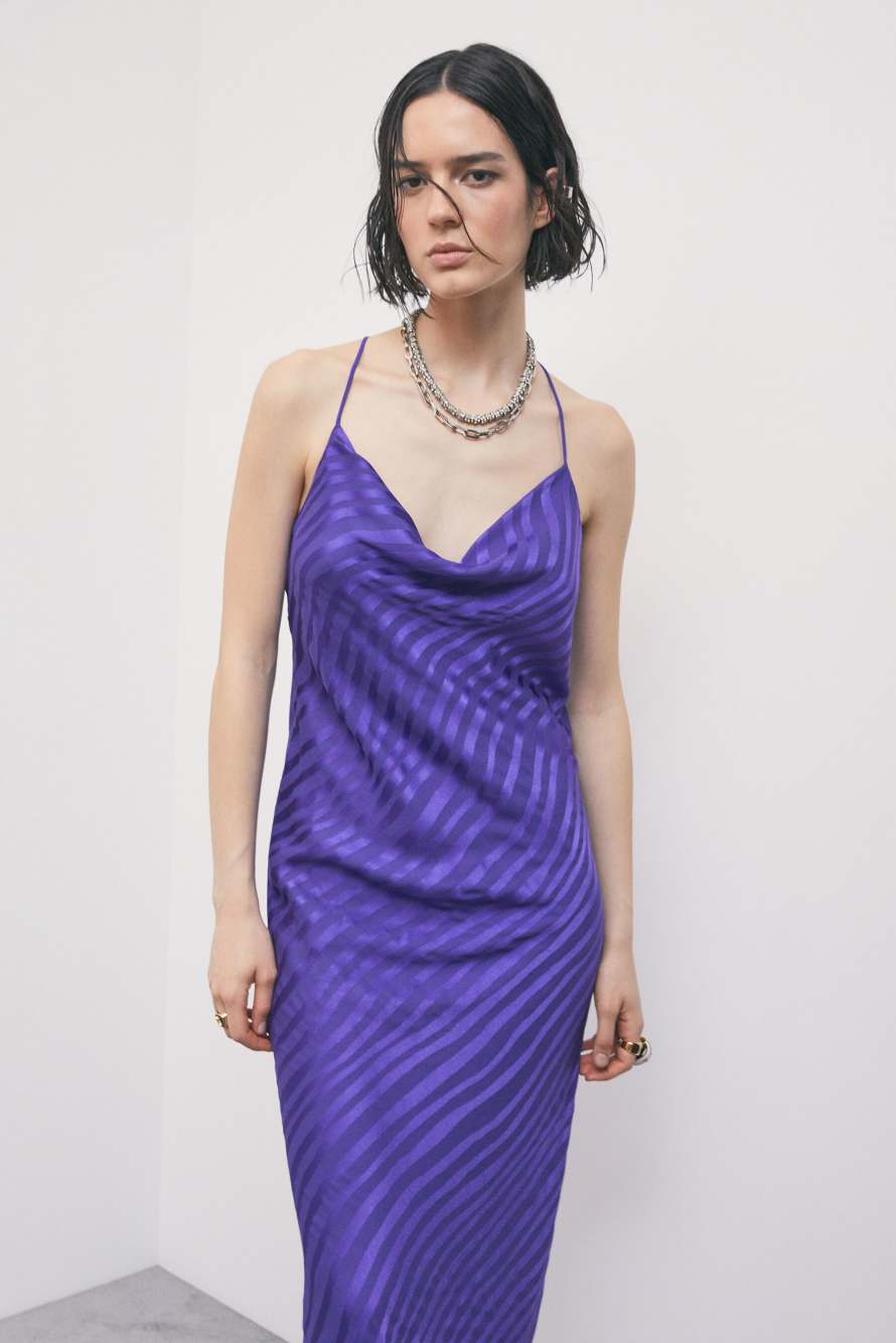 Long d&eacute;vor&eacute; slip dress, Purple, Patrizia Pepe