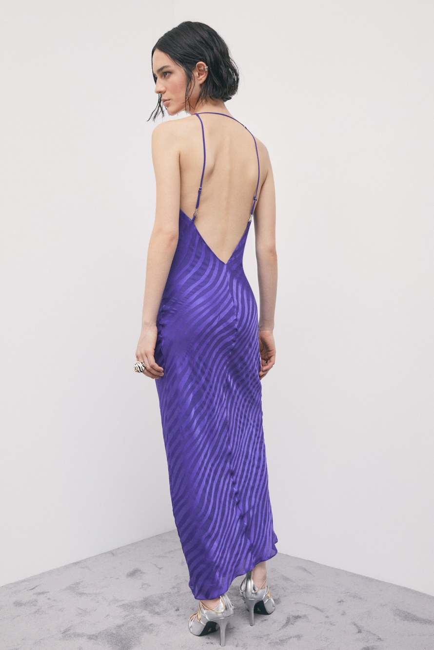 Long d&eacute;vor&eacute; slip dress, Purple, Patrizia Pepe