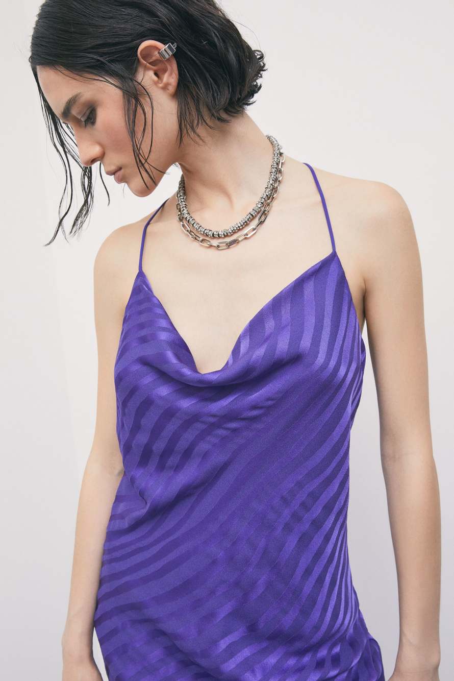 Long d&eacute;vor&eacute; slip dress, Purple, Patrizia Pepe
