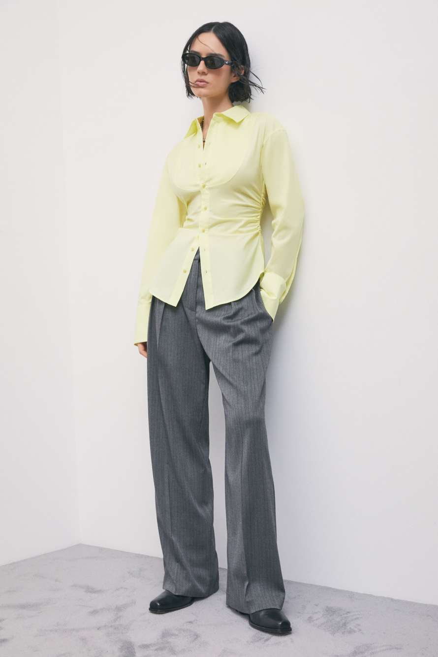 Chemise fronc&eacute;e en popeline, Jaune, Patrizia Pepe
