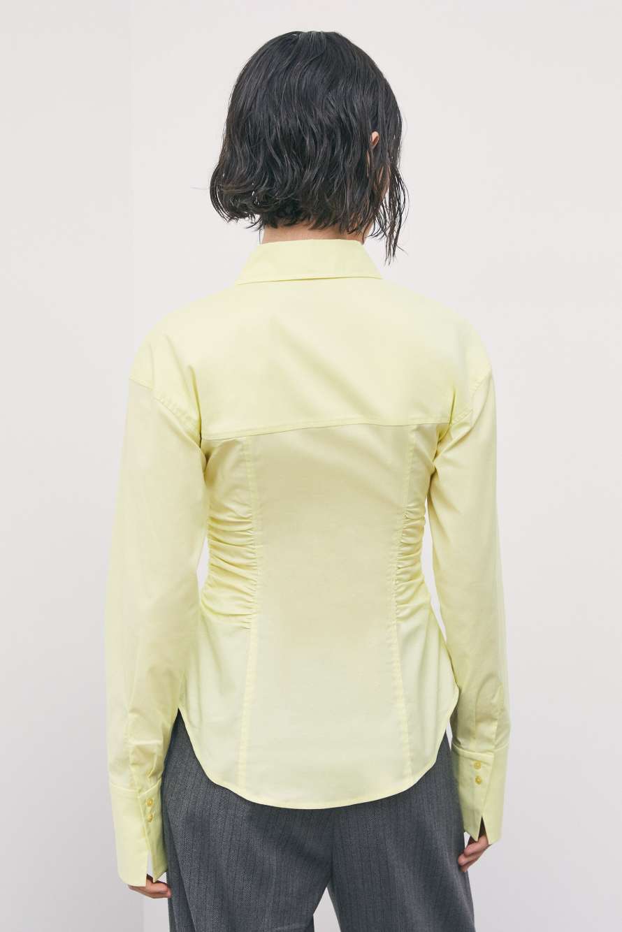 Chemise fronc&eacute;e en popeline, Jaune, Patrizia Pepe
