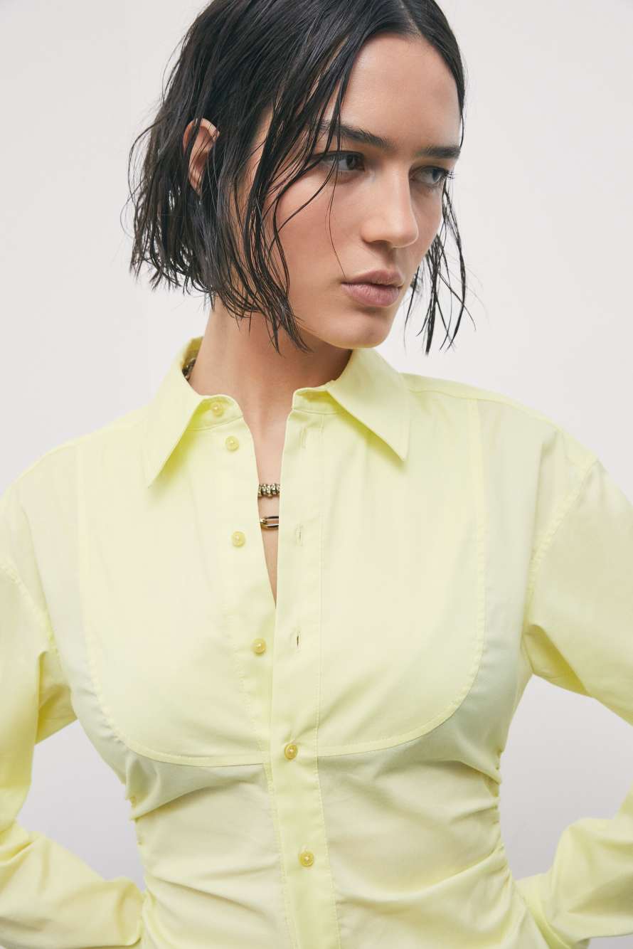 Chemise fronc&eacute;e en popeline, Jaune, Patrizia Pepe