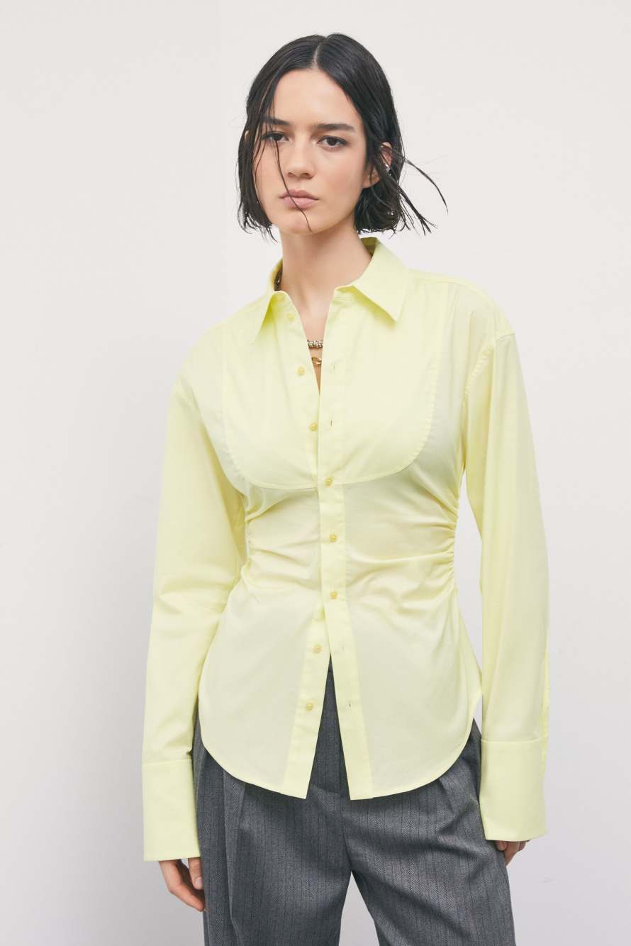 Chemise fronc&eacute;e en popeline, Jaune, Patrizia Pepe