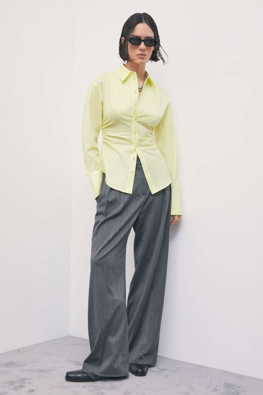 Chemise fronc&eacute;e en popeline, Jaune, Patrizia Pepe