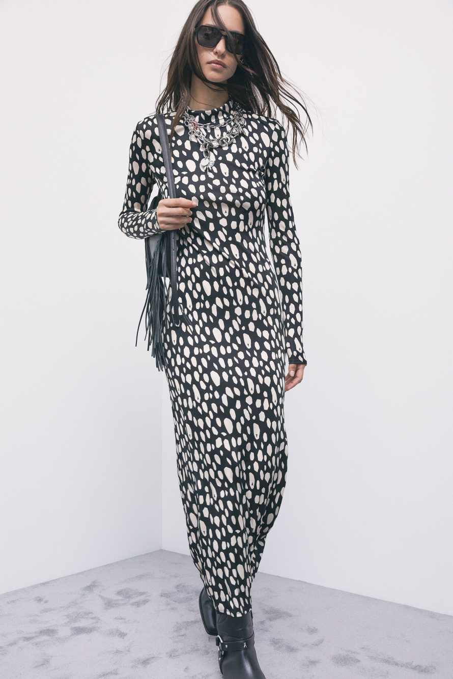 Printed long dress in viscose-silk jersey, Abstract Fantasy, Patrizia Pepe