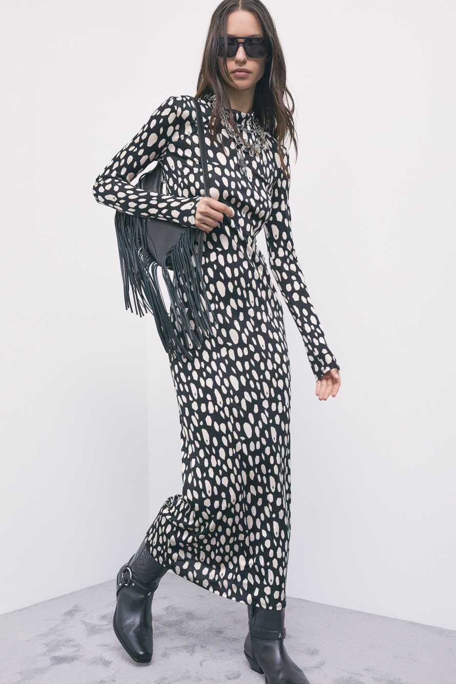 Printed long dress in viscose-silk jersey, Abstract Fantasy, Patrizia Pepe