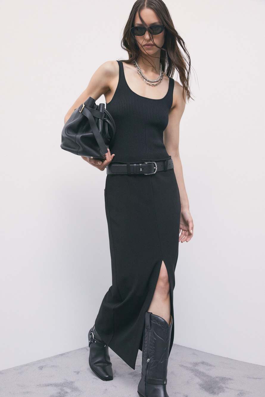 Midi knit dress with tailored skirt, Black, Patrizia Pepe