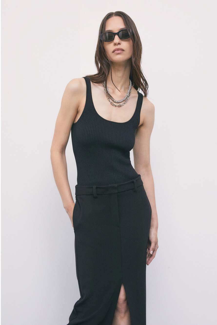 Midi knit dress with tailored skirt, Black, Patrizia Pepe