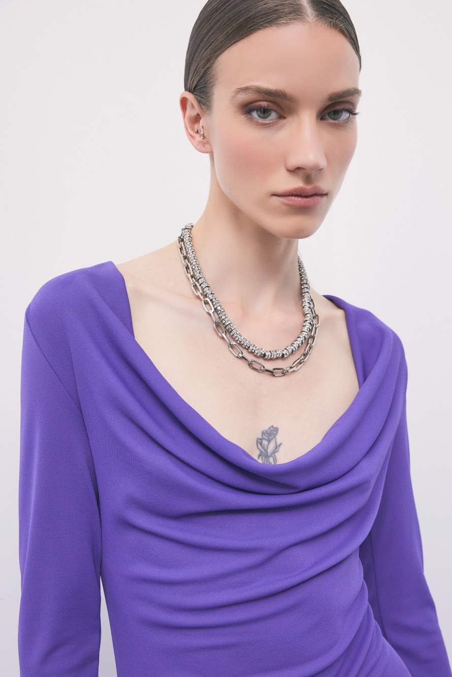 Cowl-neck maxi dress in jersey, Purple, Patrizia Pepe