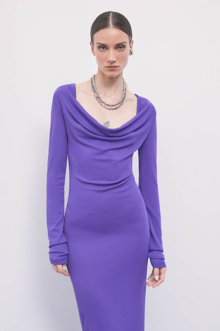 Cowl-neck maxi dress in jersey, Purple, Patrizia Pepe