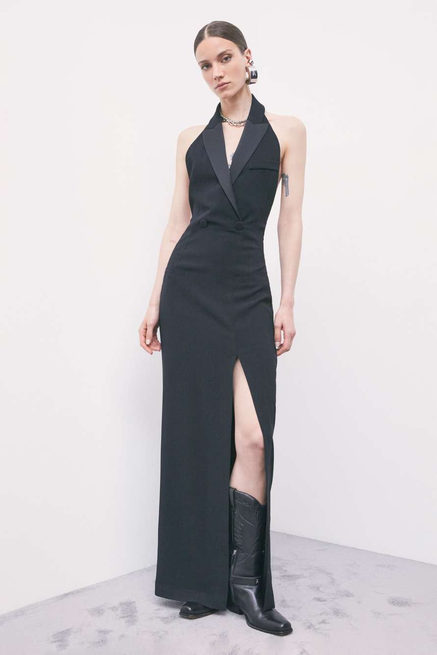 Evening dress with tuxedo lapels, Black, Patrizia Pepe
