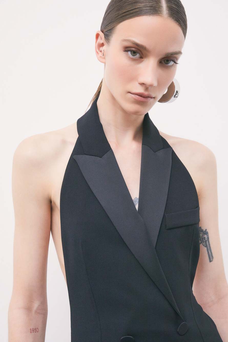 Evening dress with tuxedo lapels, Black, Patrizia Pepe