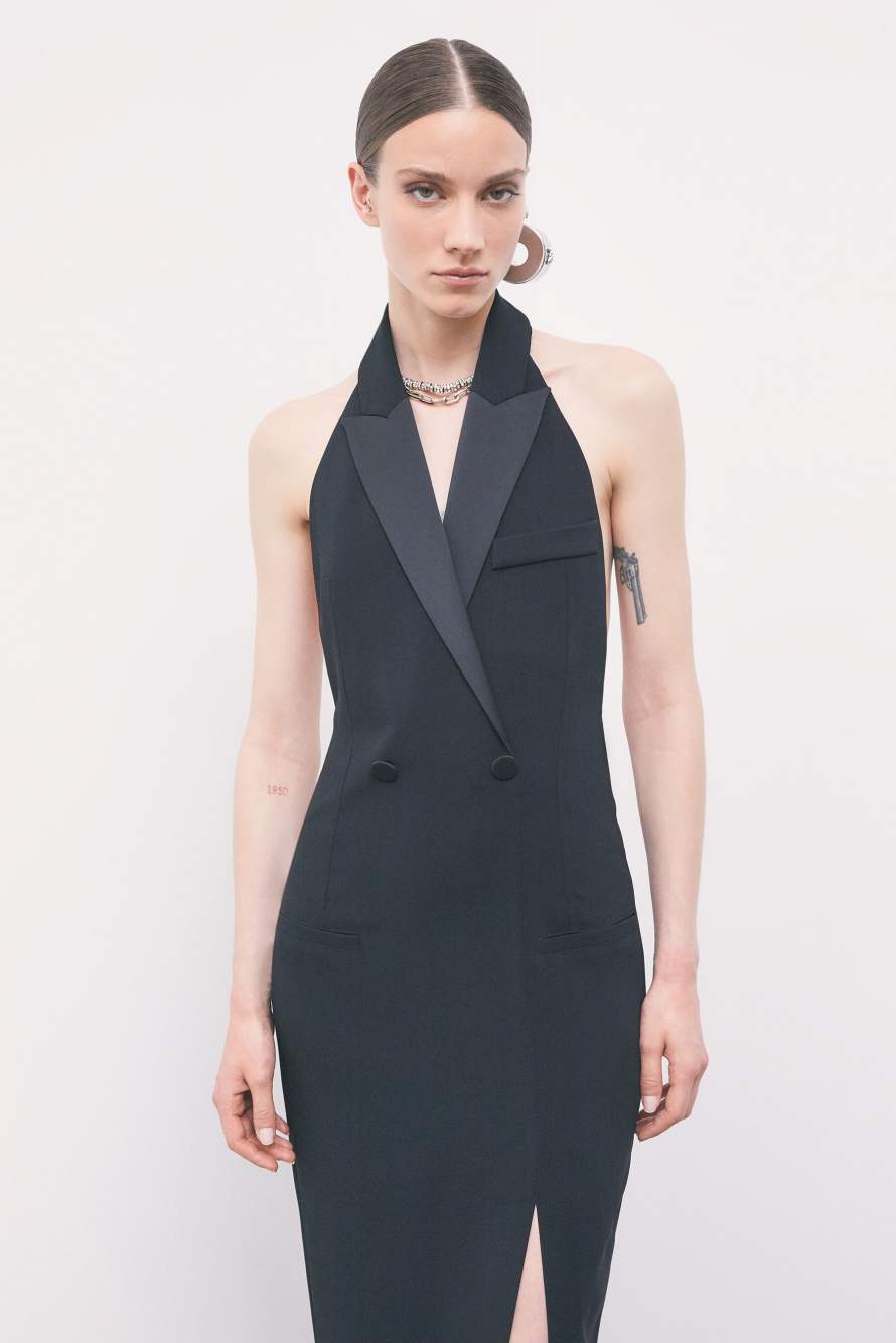 Evening dress with tuxedo lapels, Black, Patrizia Pepe