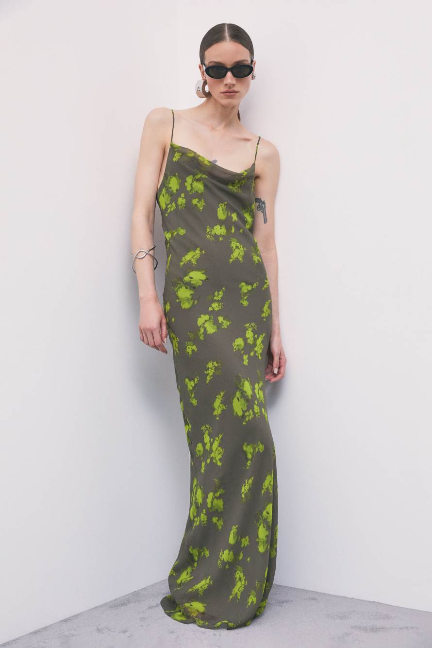 Long printed chiffon slip dress, Abstract Fantasy, Patrizia Pepe