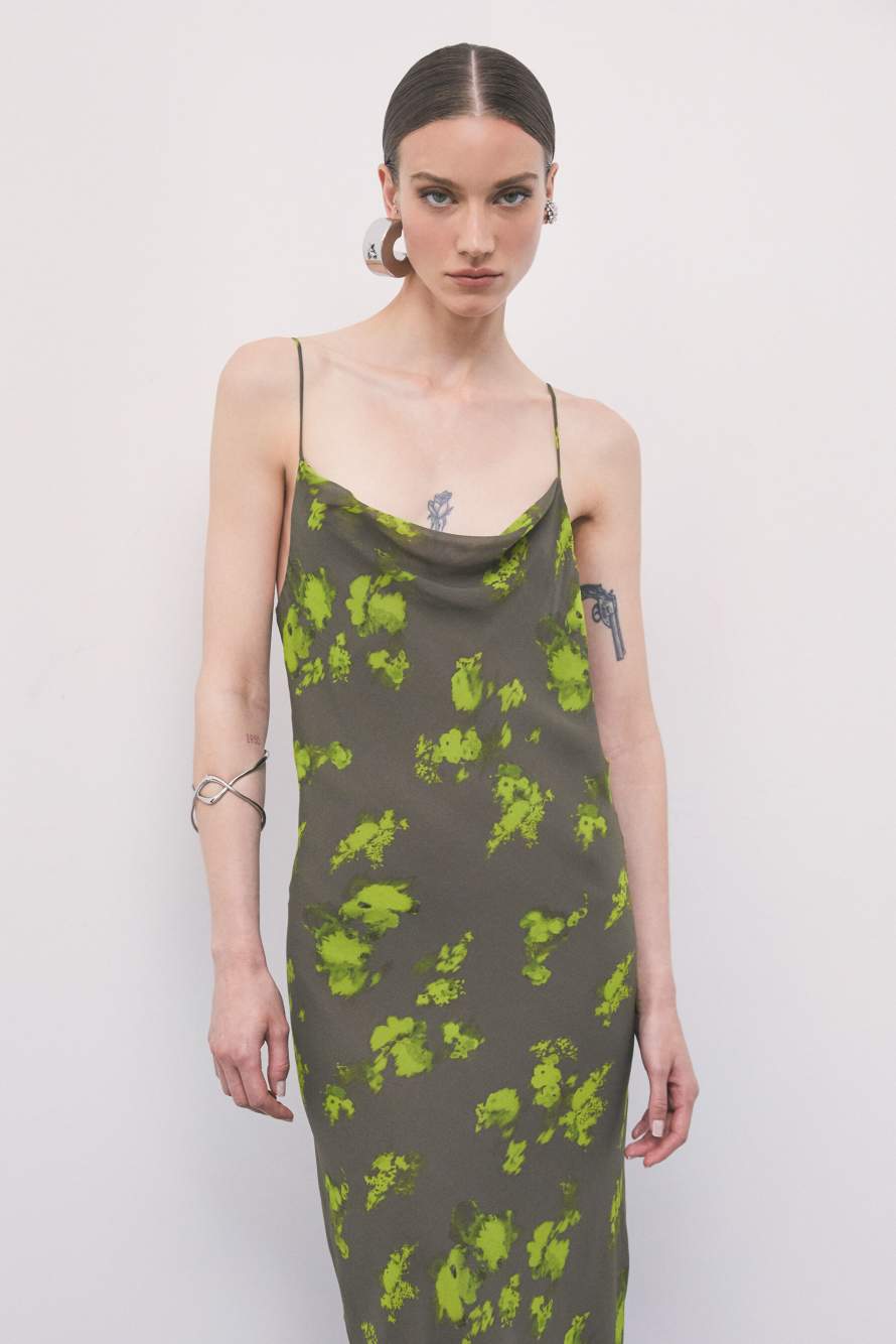 Long printed chiffon slip dress, Abstract Fantasy, Patrizia Pepe