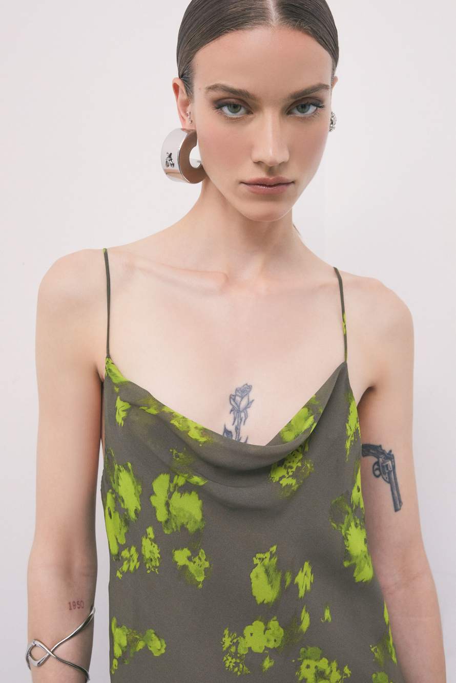 Long printed chiffon slip dress, Abstract Fantasy, Patrizia Pepe