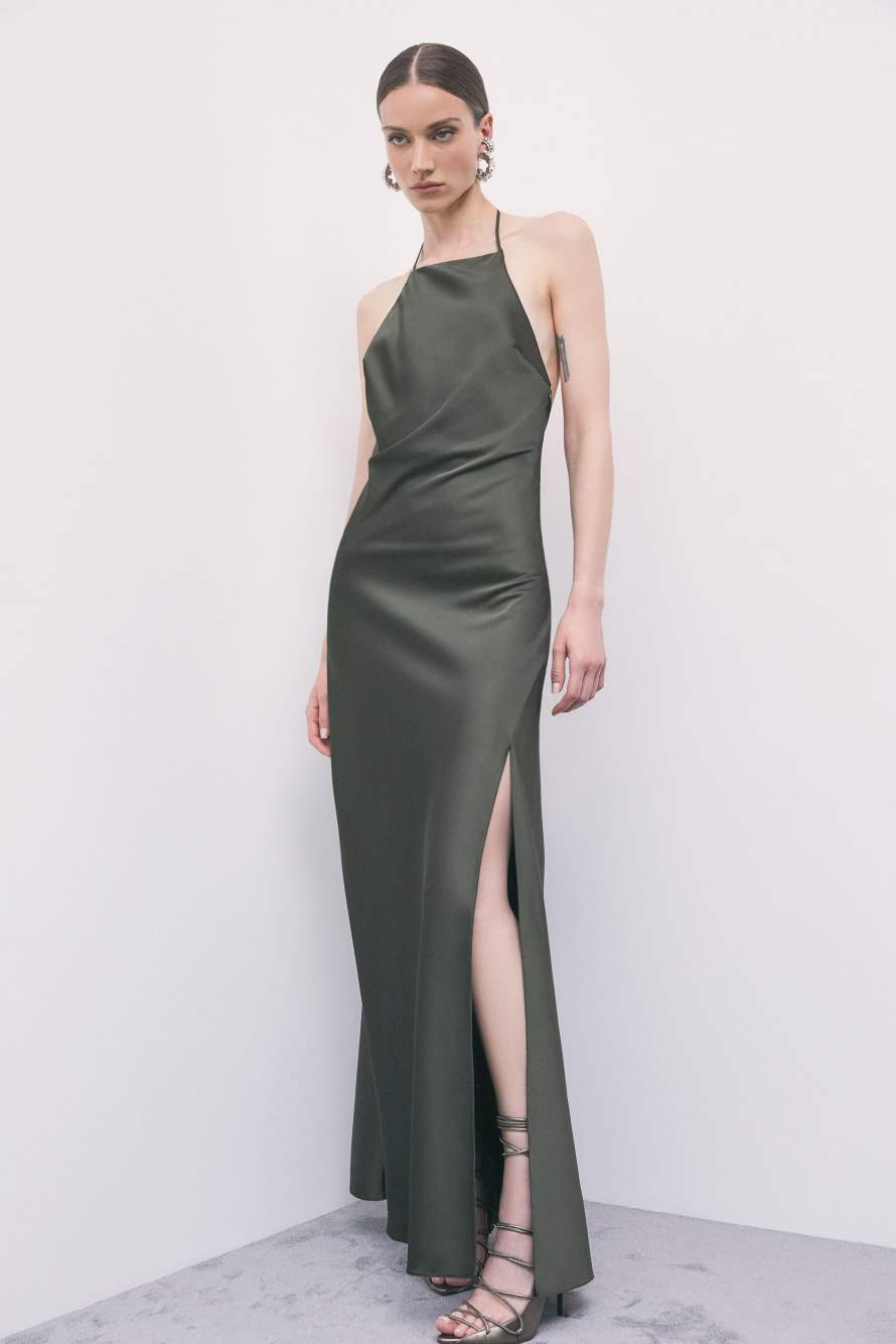 Fluid satin occasion dress, Green, Patrizia Pepe
