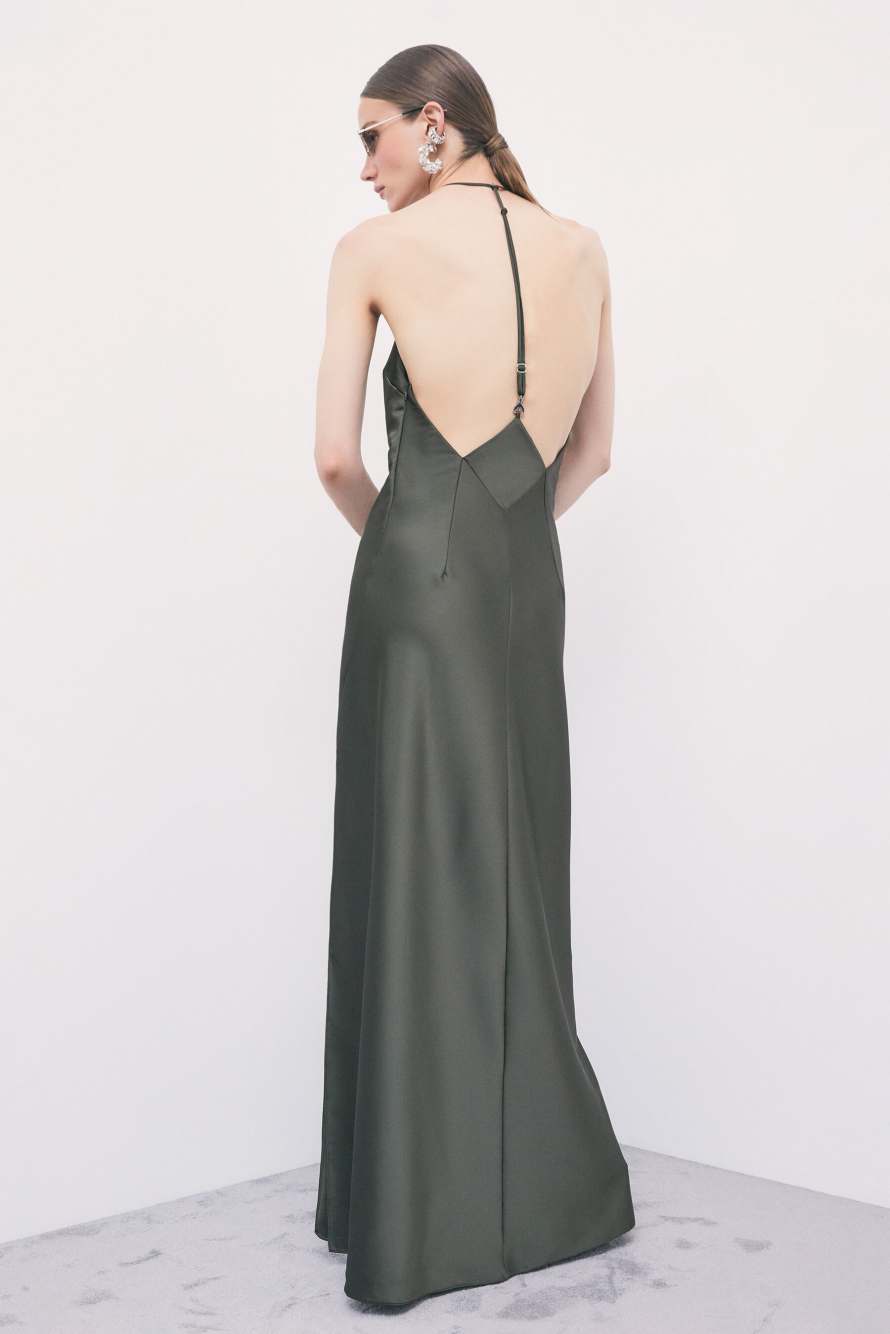Fluid satin occasion dress, Green, Patrizia Pepe