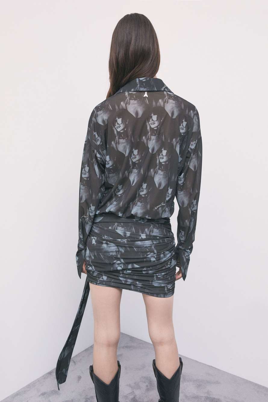 Mini dress with sash and Patrizia all-over print, Abstract Fantasy, Patrizia Pepe