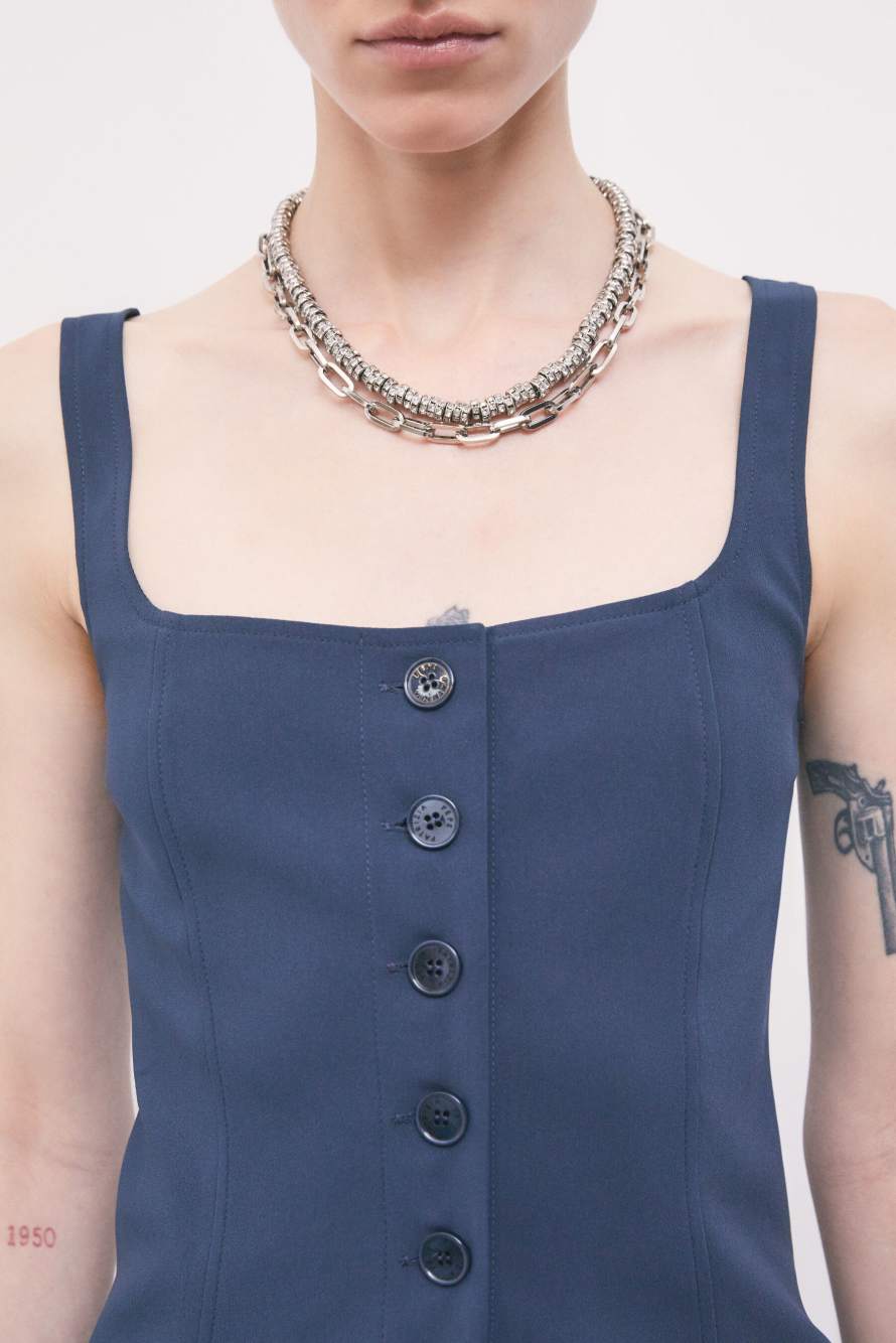 Bustier in cr&ecirc;pe stretch con bottoni, Blu, Patrizia Pepe