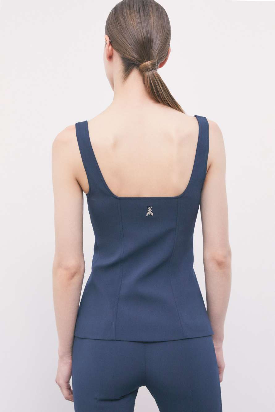 Bustier in cr&ecirc;pe stretch con bottoni, Blu, Patrizia Pepe