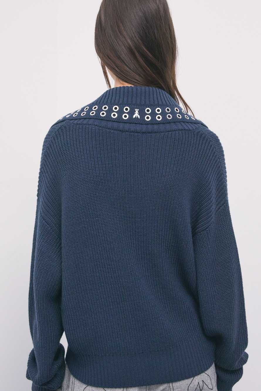 Wool-blend jumper with studs, Blue, Patrizia Pepe
