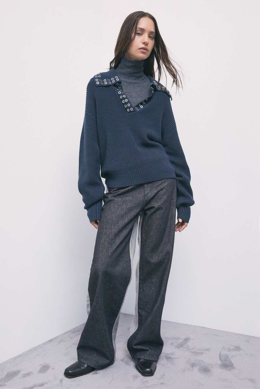 Wool-blend jumper with studs, Blue, Patrizia Pepe