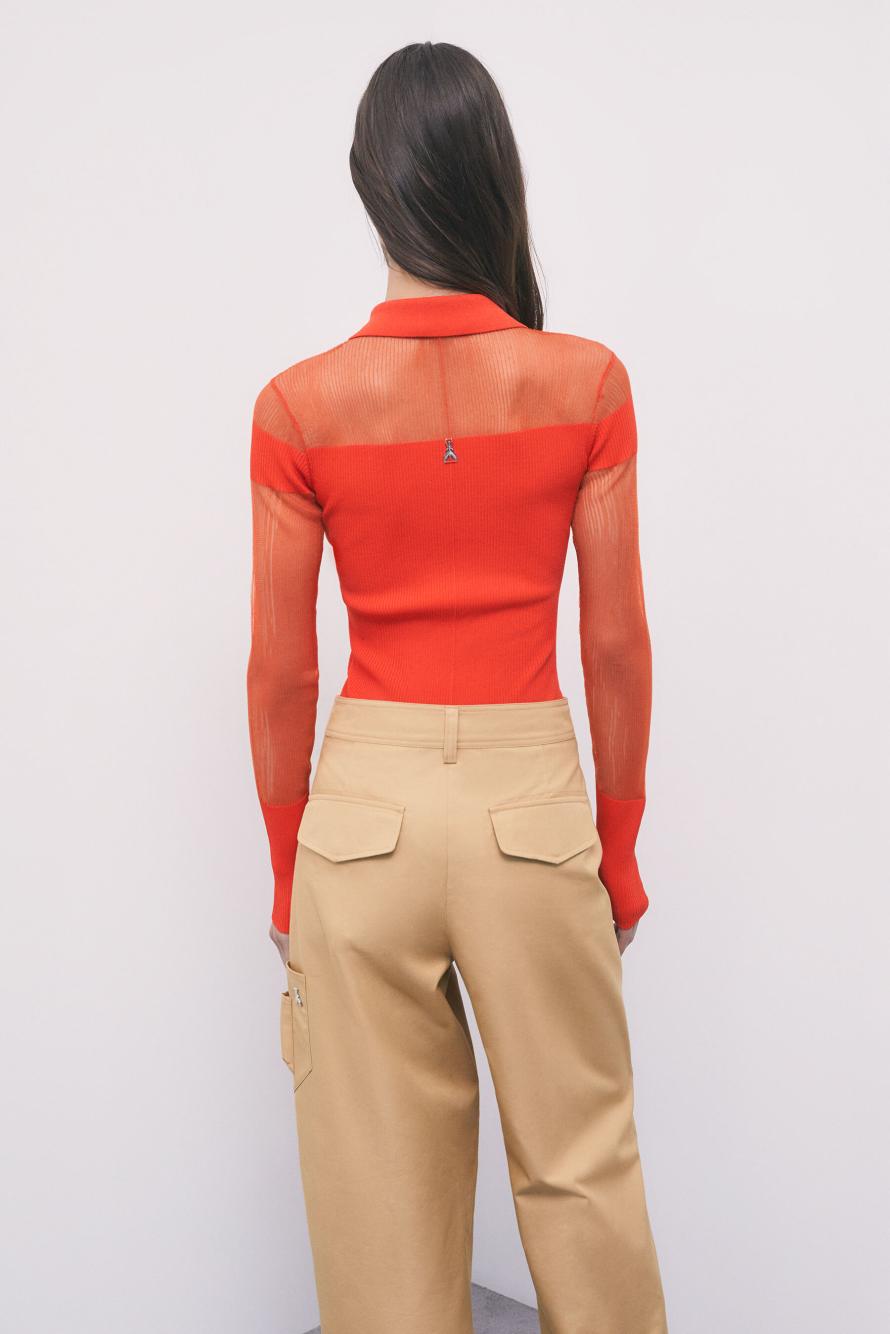 Knit bodysuit with sheer details, Orange, Patrizia Pepe