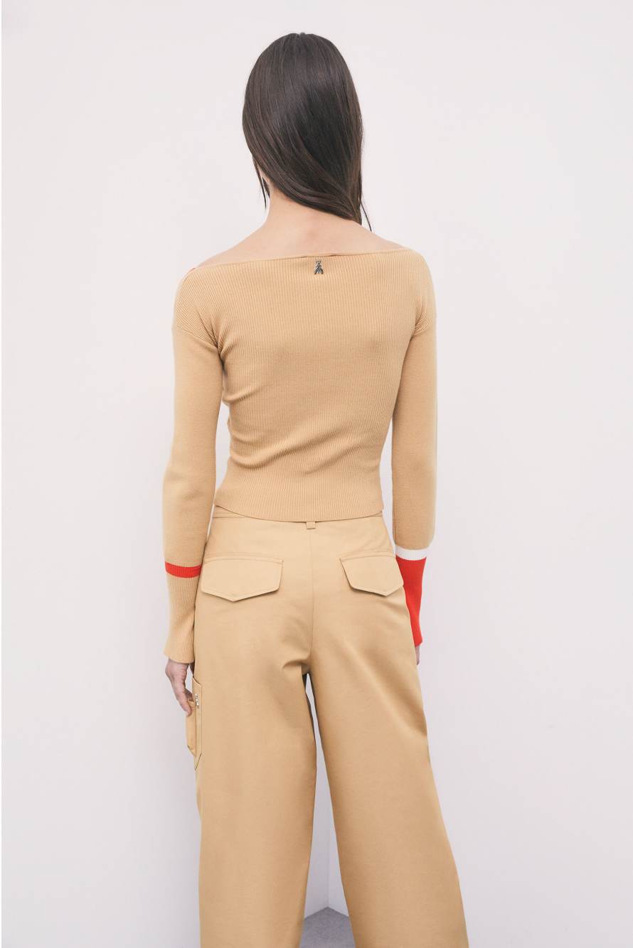 Color-block viscose-blend jumper, Beige, Patrizia Pepe