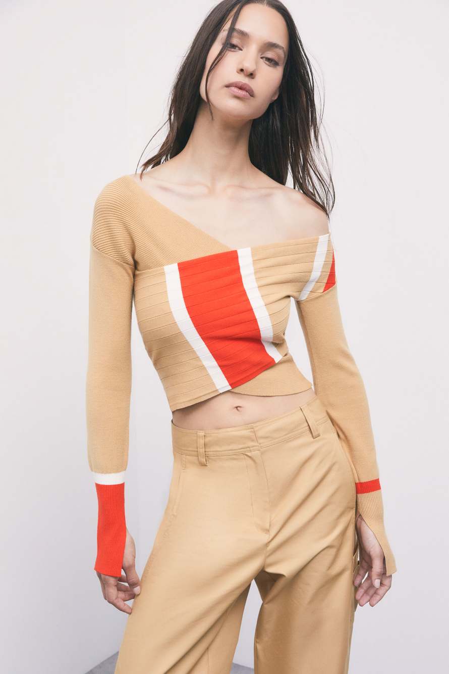 Color-block viscose-blend jumper, Beige, Patrizia Pepe
