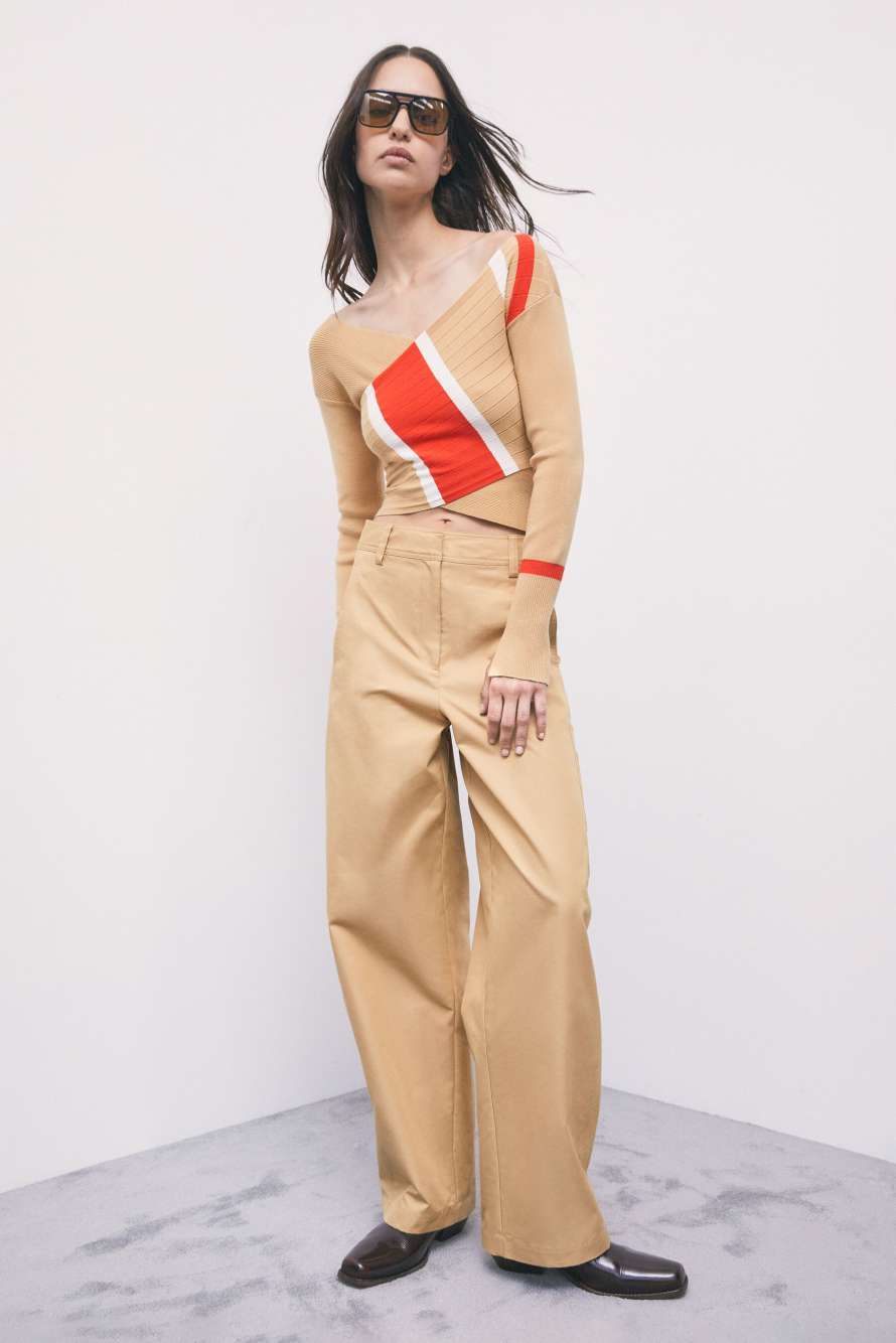 Color-block viscose-blend jumper, Beige, Patrizia Pepe