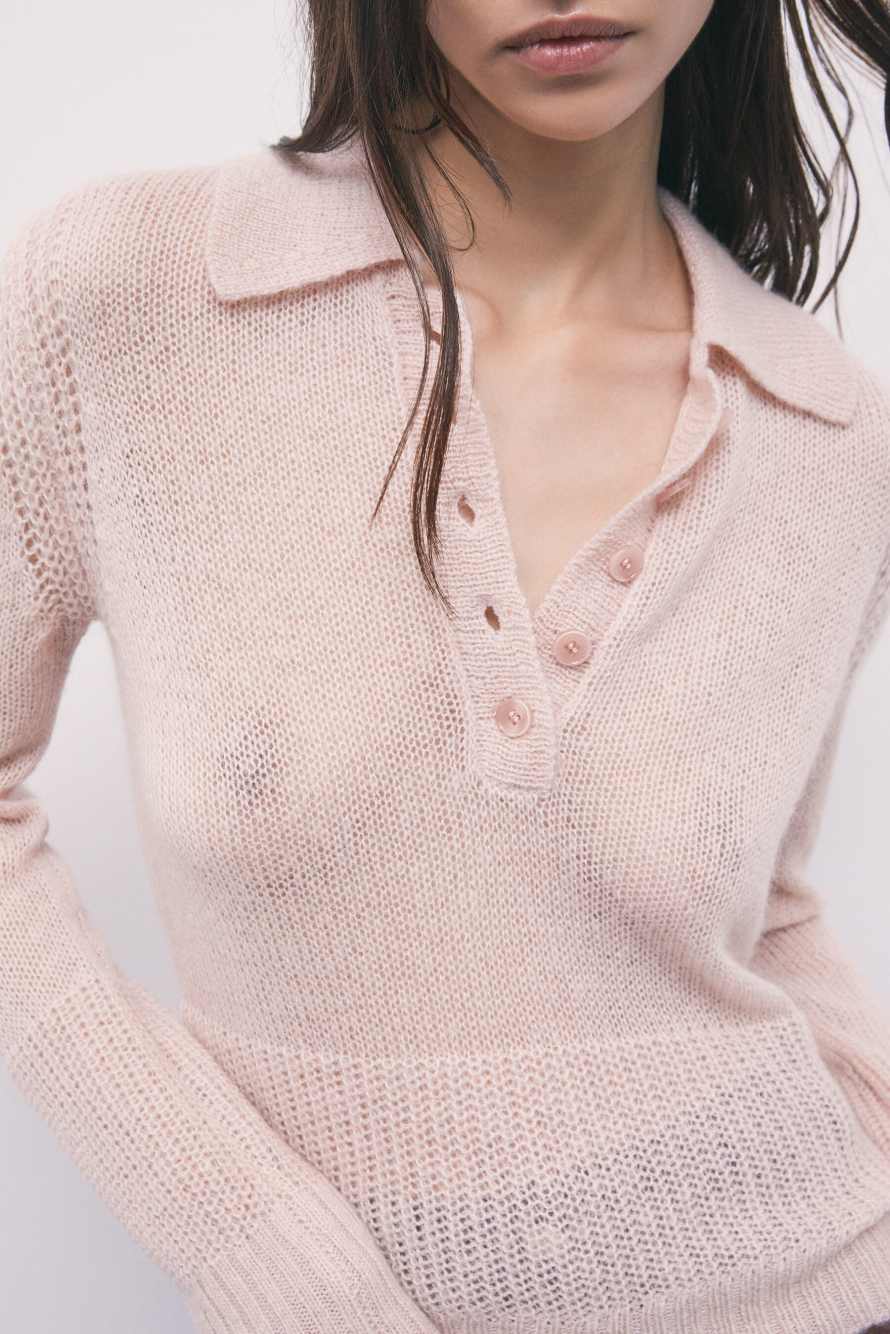 Polo knit in mohair-wool blend, Pink, Patrizia Pepe
