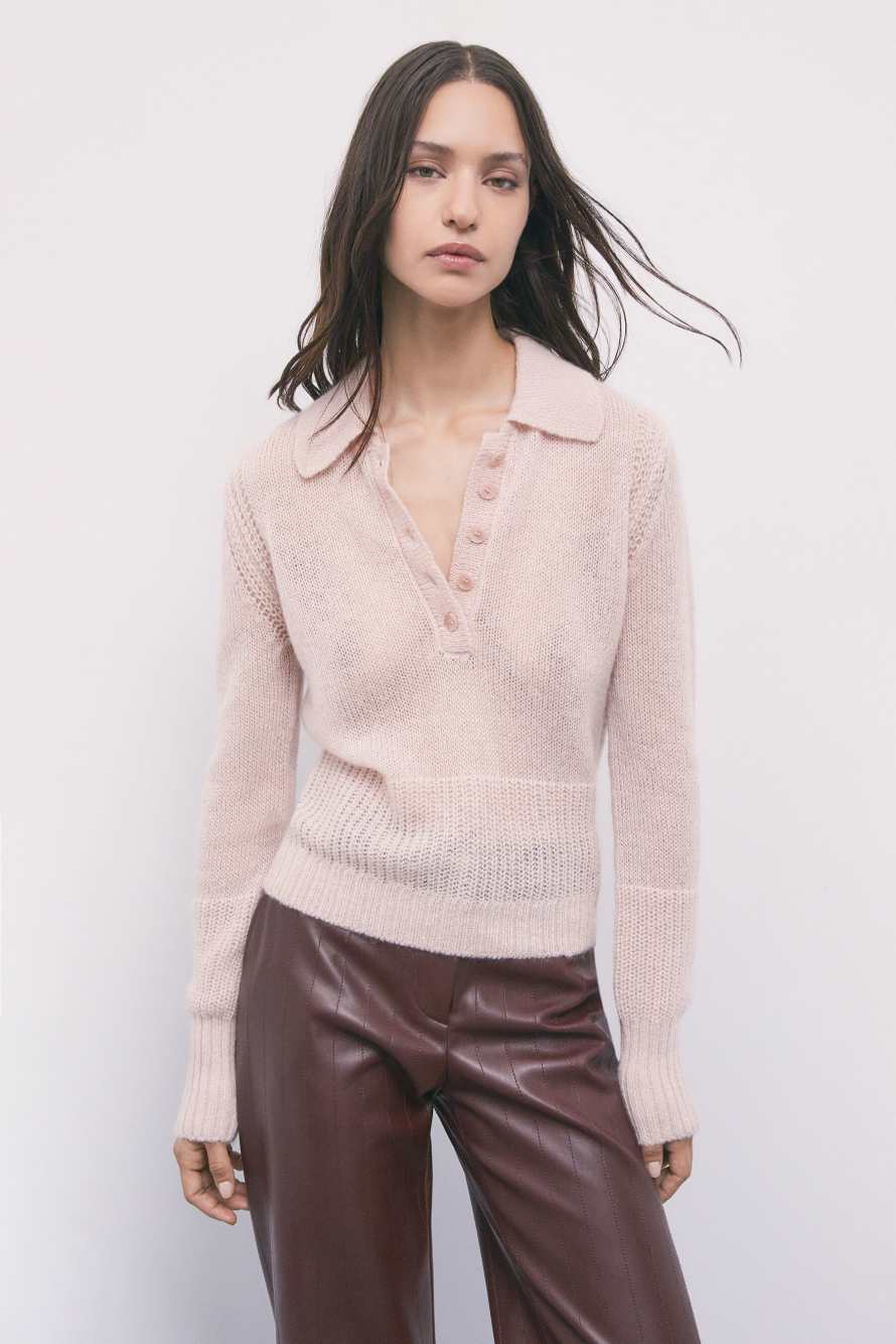 Polo knit in mohair-wool blend, Pink, Patrizia Pepe