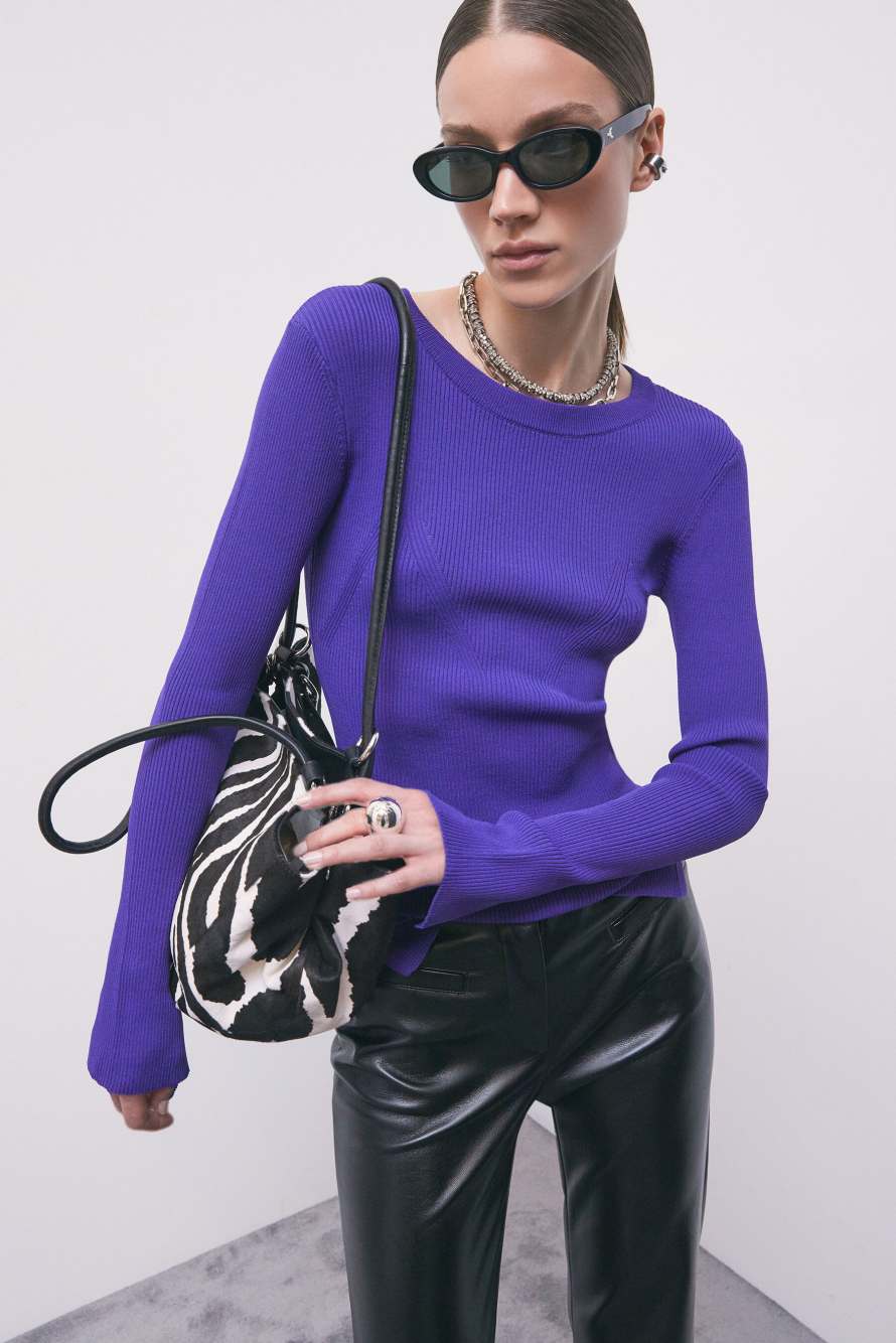 Slim-fit ribbed viscose-blend jumper, Purple, Patrizia Pepe