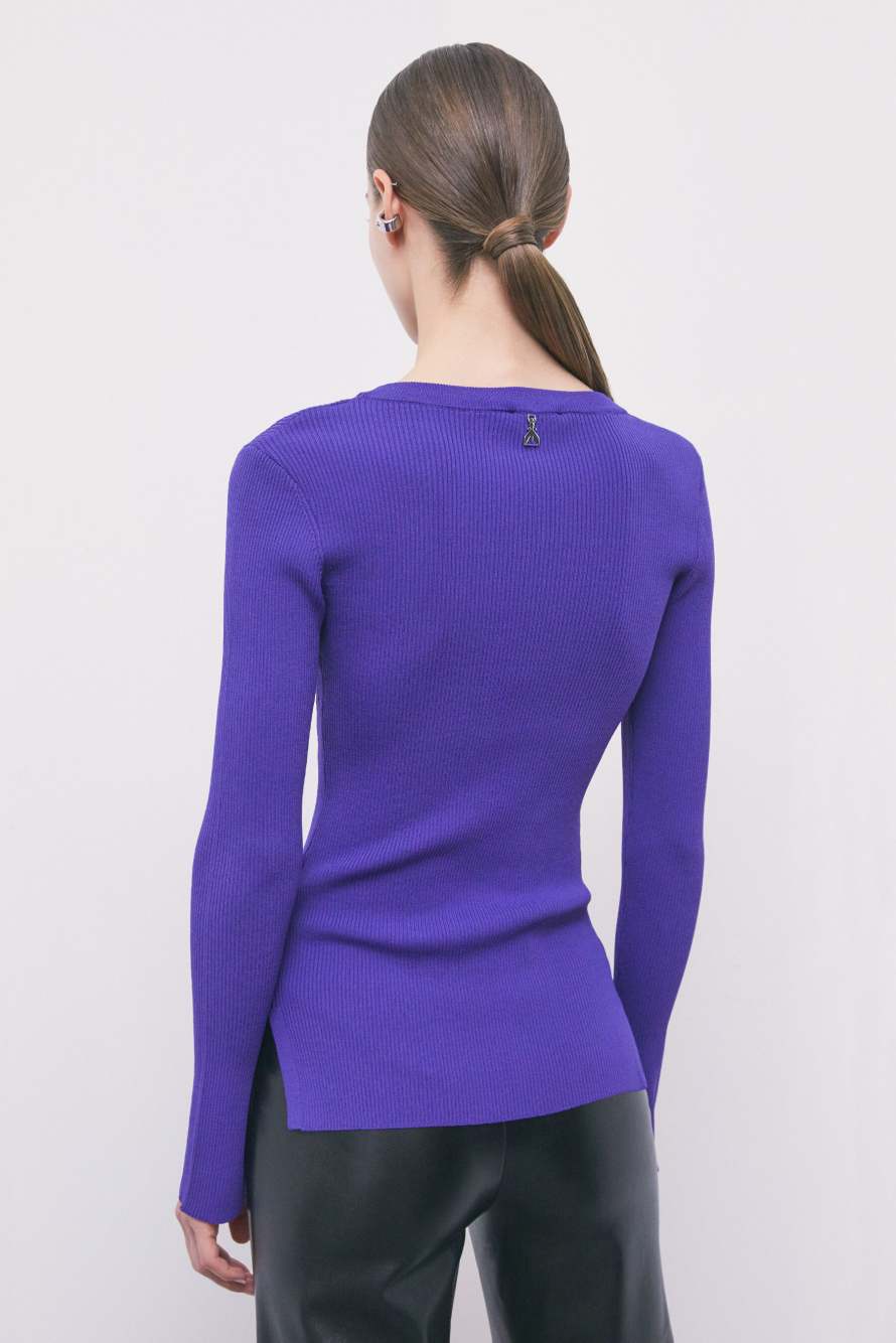 Slim-fit ribbed viscose-blend jumper, Purple, Patrizia Pepe