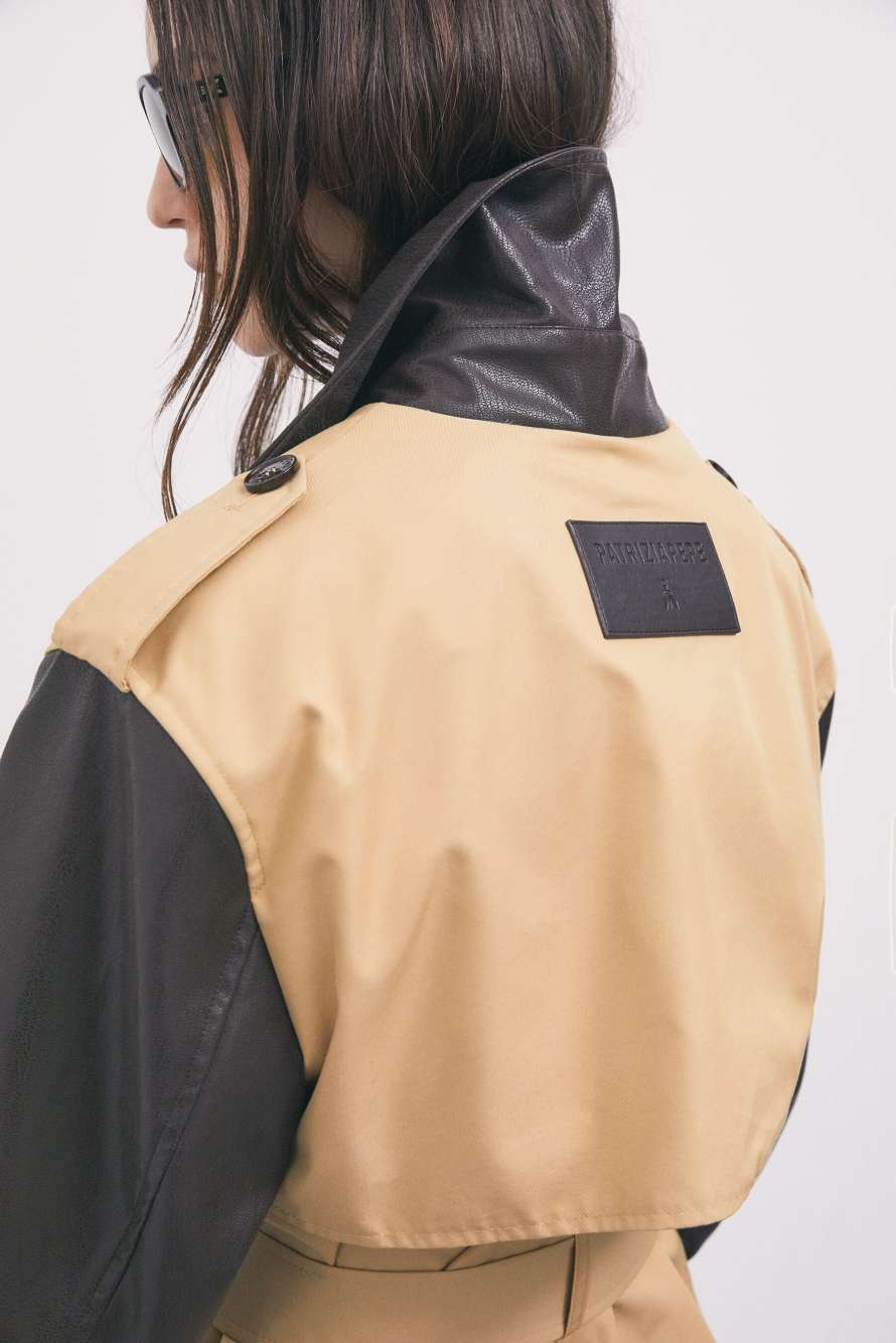 Quilted nylon coat with wool details, Beige/Brown, Patrizia Pepe