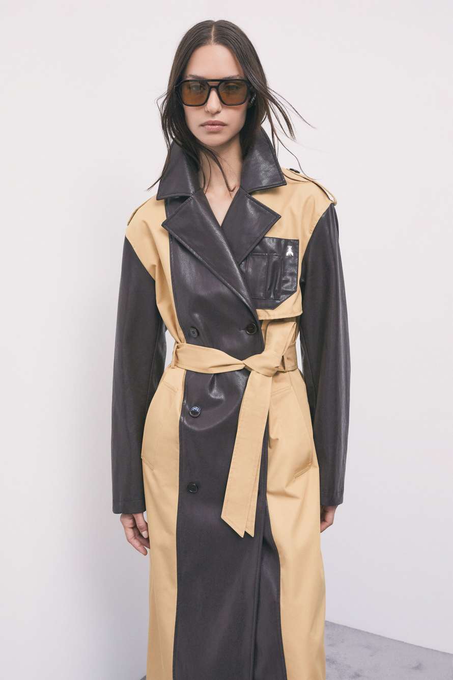 Quilted nylon coat with wool details, Beige/Brown, Patrizia Pepe