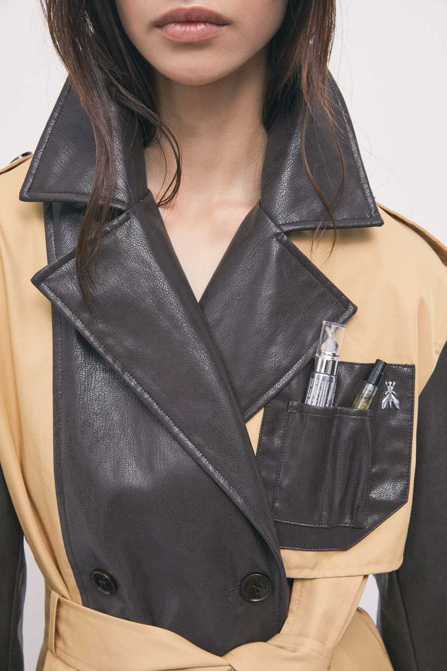 Quilted nylon coat with wool details, Beige/Brown, Patrizia Pepe