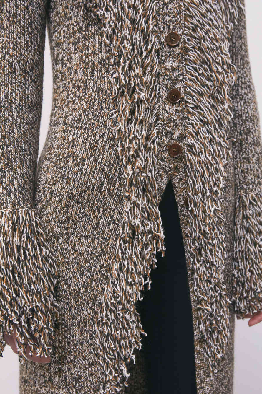 Chin&eacute; knit coat with fringes, Brown, Patrizia Pepe