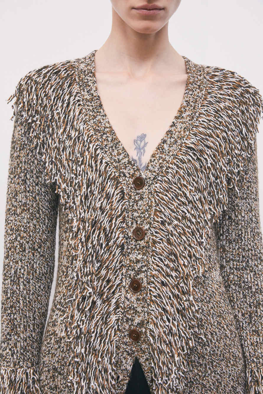 Chin&eacute; knit coat with fringes, Brown, Patrizia Pepe