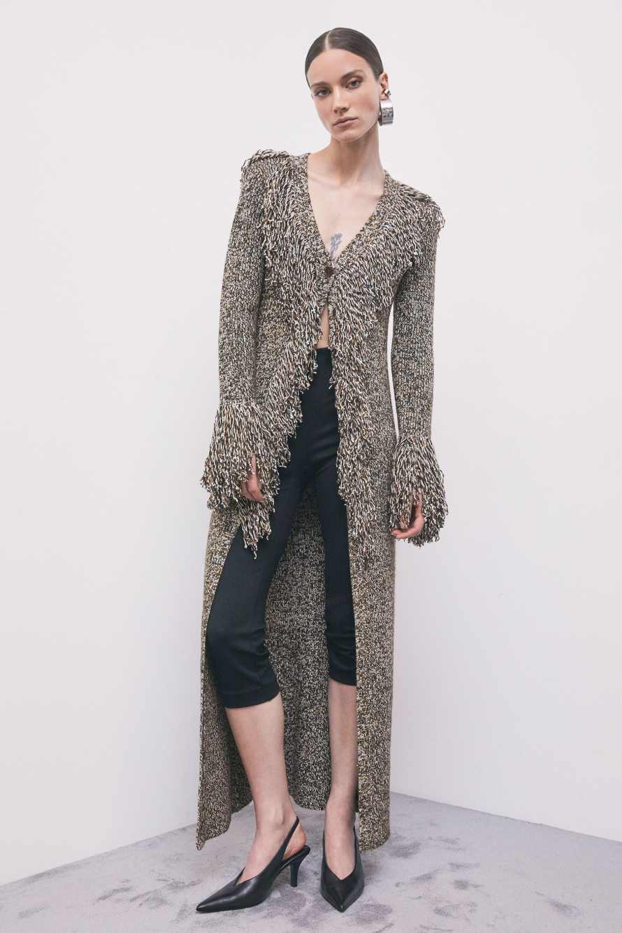Chin&eacute; knit coat with fringes, Brown, Patrizia Pepe